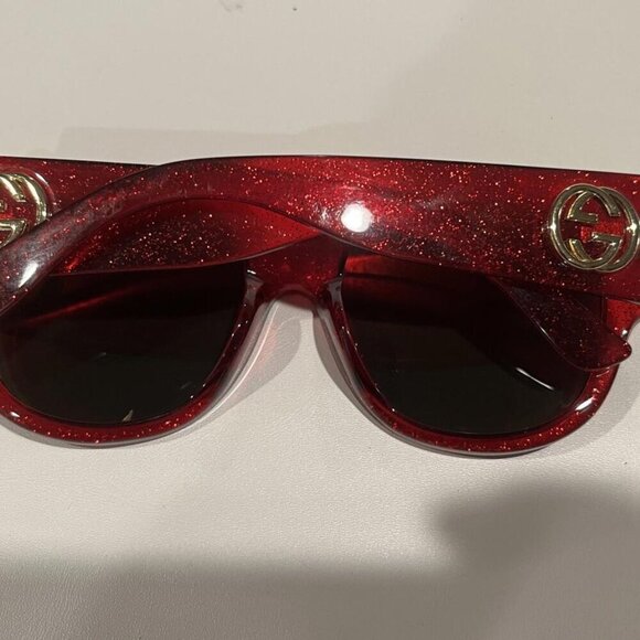Gucci Glitter Round Frame Sunglasses GG0142SA Red - Picture 5 of 11